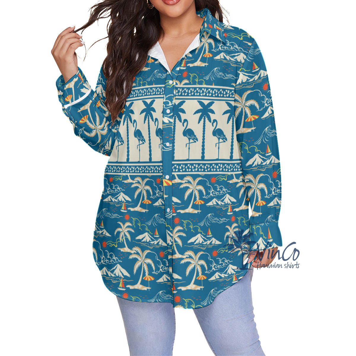 Pretty Flamingo Plus Size Aloha Shirt For Women - variant image 1