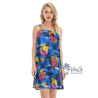 Funny Flamingo Tropical Beach Scene Summer Hawaiian Dresses