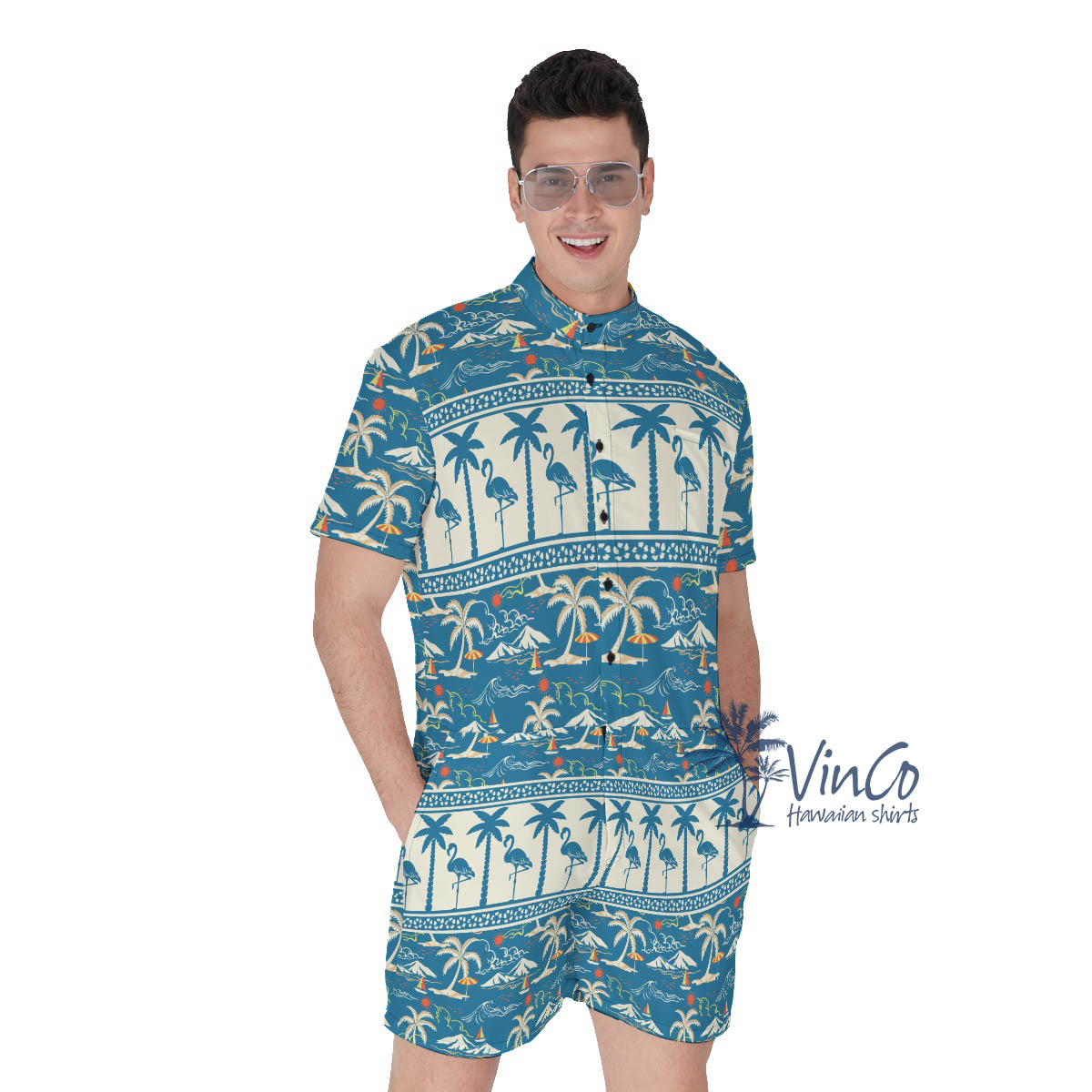 Men's Flamingo Hawaiian Outfit Romper - variant image 1
