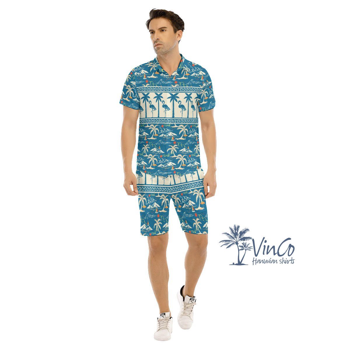 Blue Men's Flamingo Aloha Shirt Set - variant image 1
