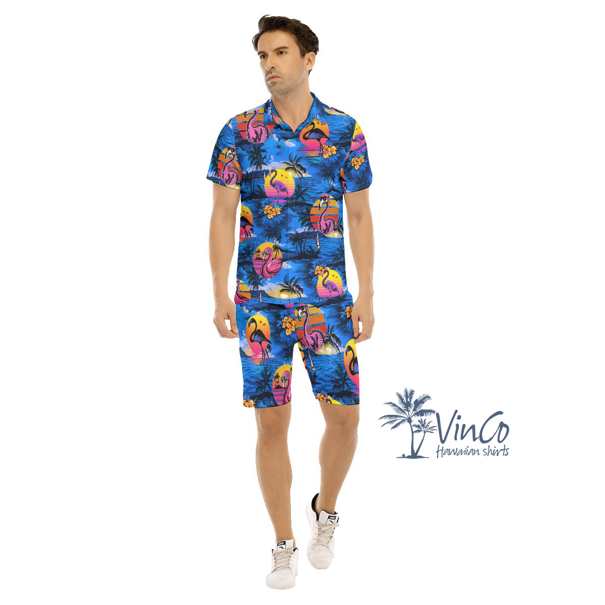 Funny Flamingo Tropical Navy Hawaiian Shirt And Shorts For Men - variant image 1