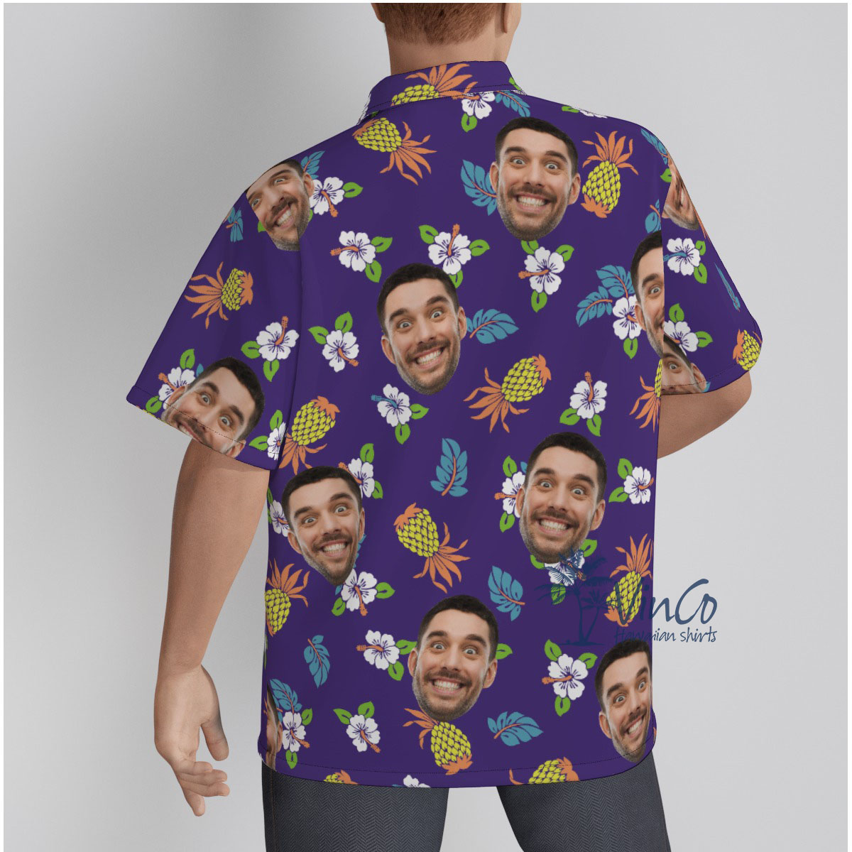 Pineapple Floral Navy Custom Hawaiian Shirt With Face