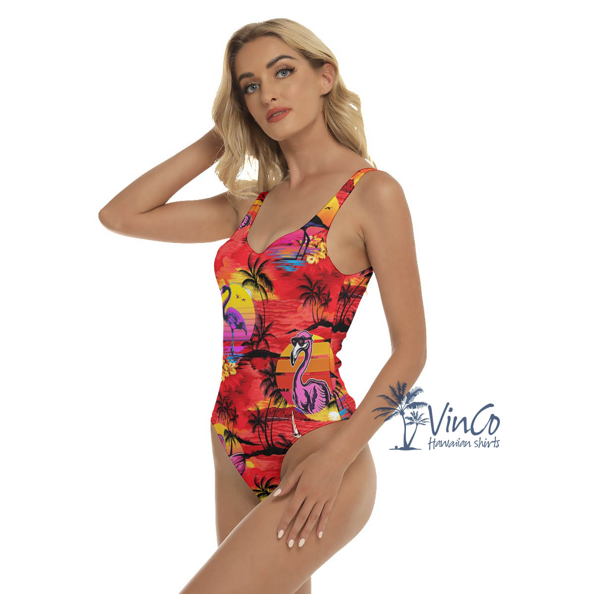 Funny Flamingo Tropical Red Hawaiian Swimsuit For Women