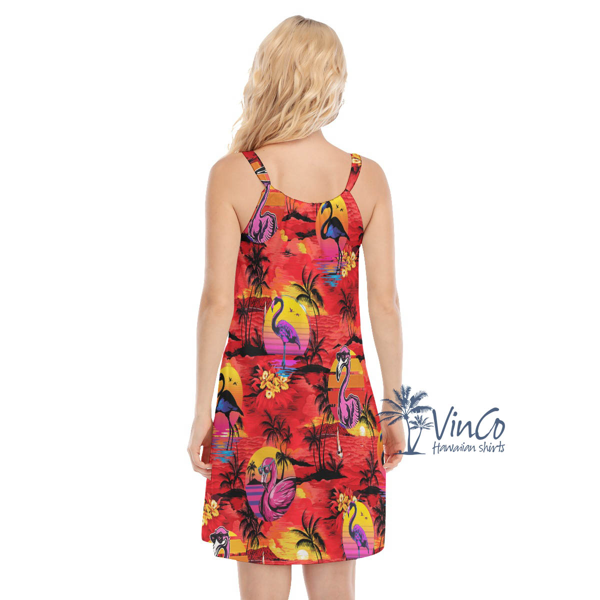 Funny Flamingo Tropical Palm Tree Hawaiian Dress For Women