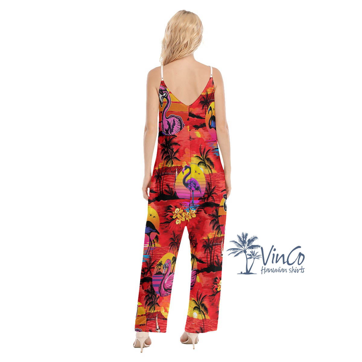 Funny Flamingo Tropical Red Hawaiian Jumpsuit For Women