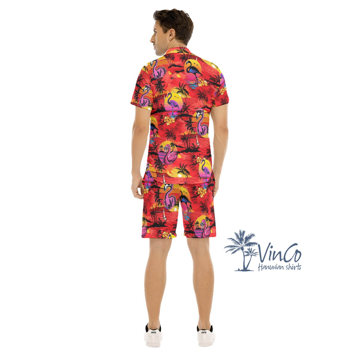 Set Flamingo Tropical Hawaiian Shirt And Matching Shorts For Men