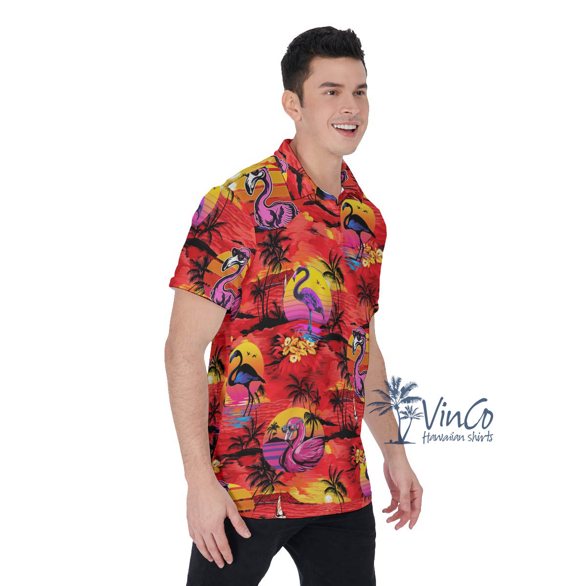 Funny Flamingo Tropical Hawaiian Golf Shirt For Men