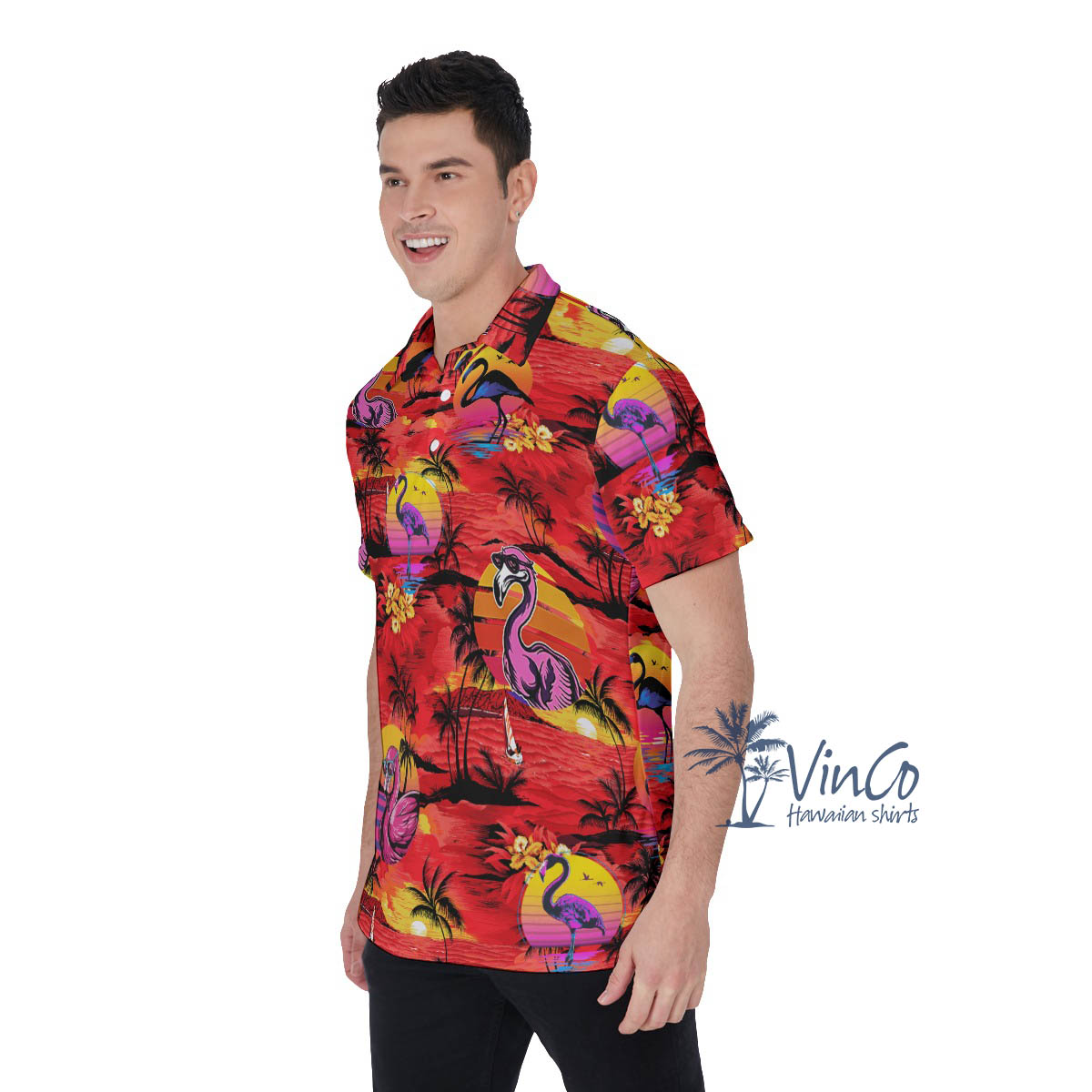 Funny Flamingo Tropical Hawaiian Golf Shirt For Men