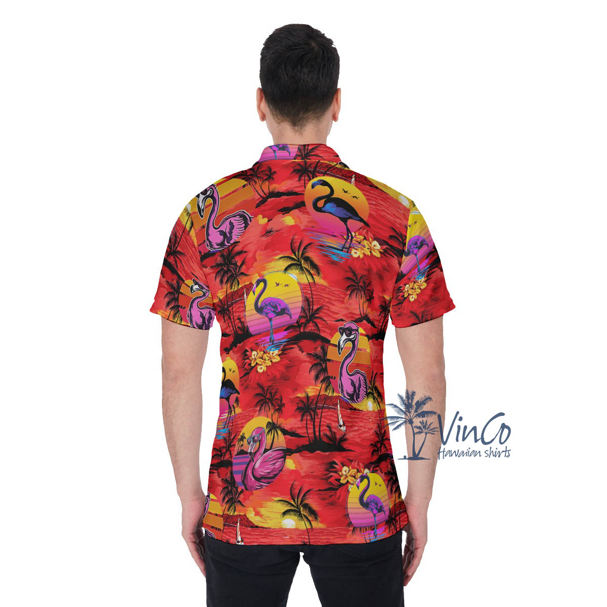 Funny Flamingo Tropical Hawaiian Golf Shirt For Men