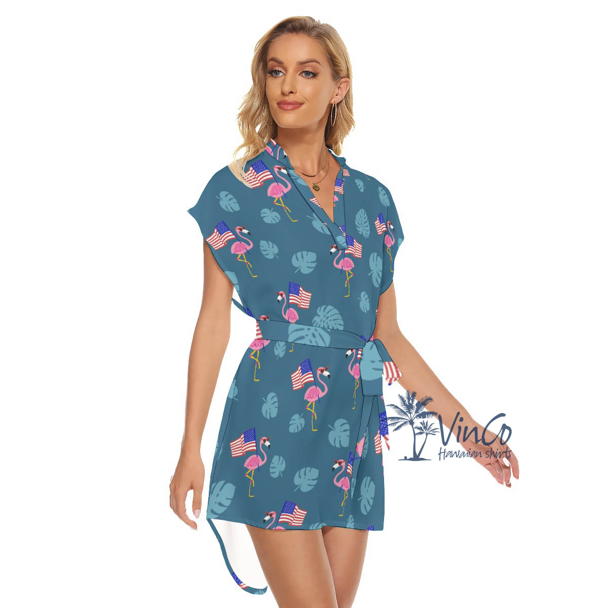 Women's Flamingo American Flag Hawaiian Dress