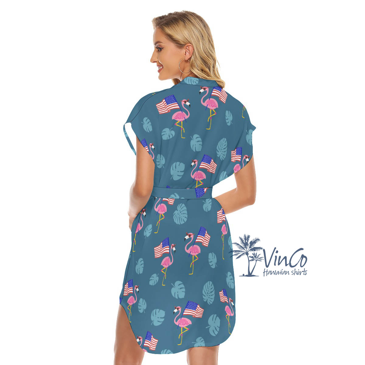 Women's Flamingo American Flag Hawaiian Dress
