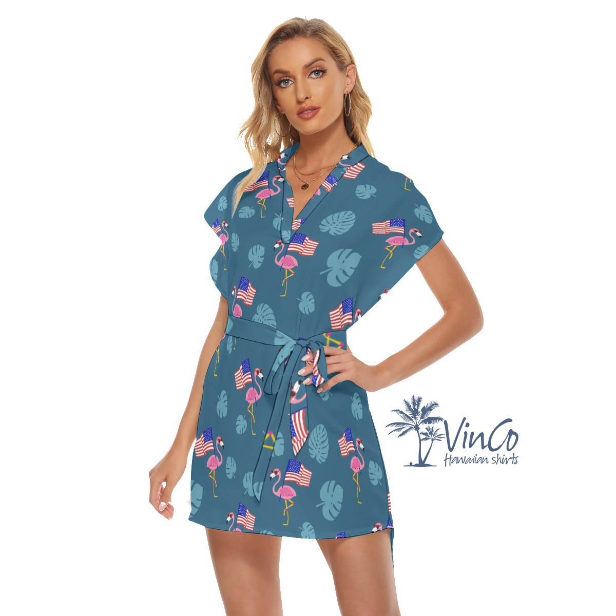 Women's Flamingo American Flag Hawaiian Dress