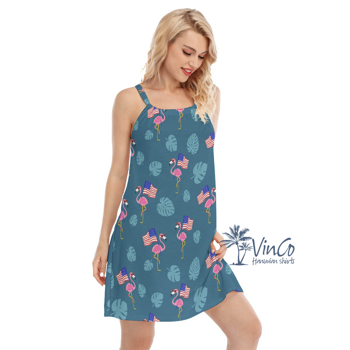 Flamingo Patriotic Hawaiian Dress For Women