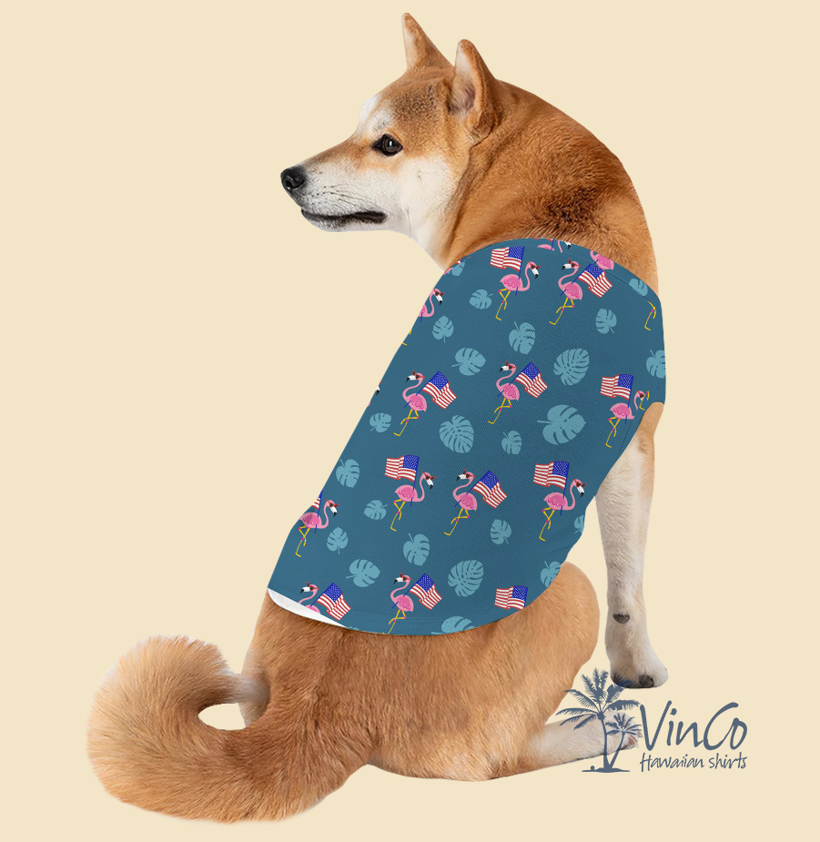 Flamingo Patriotic Hawaiian Shirt For Dogs
