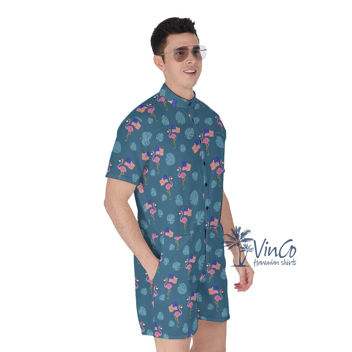 Flamingo American Flag Men's Romper