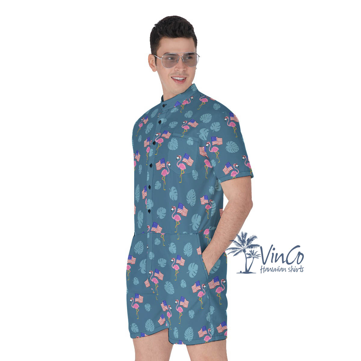 Flamingo American Flag Men's Romper