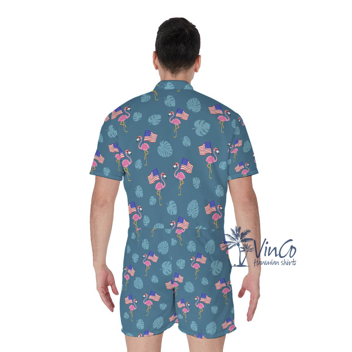 Flamingo American Flag Men's Romper