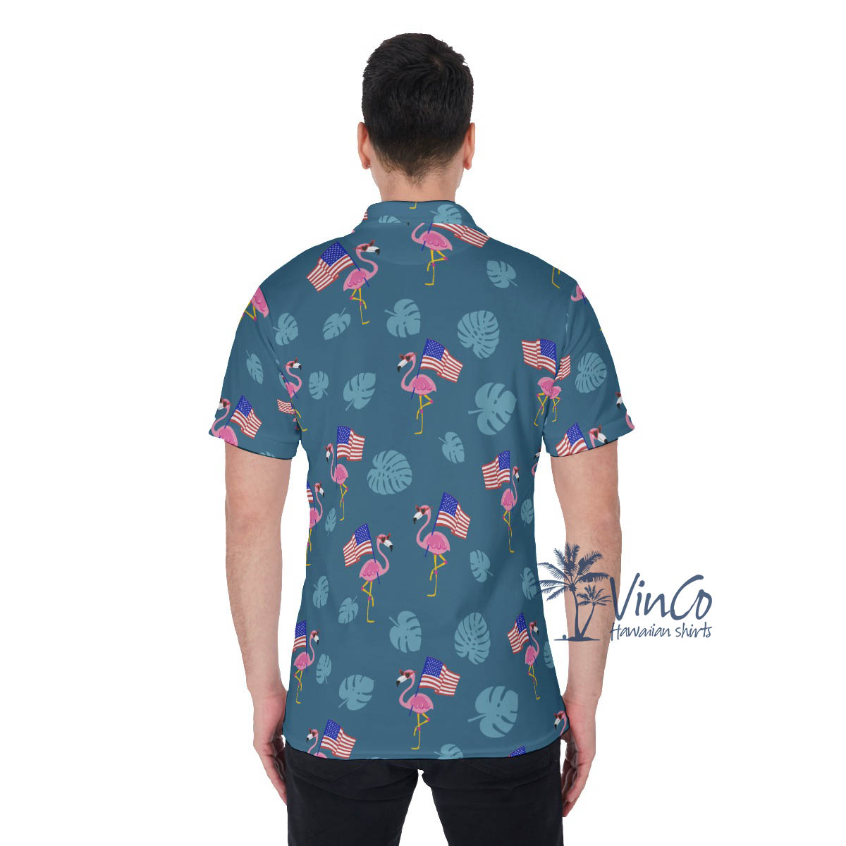 Cool Flamingo 4th Of July Hawaiian Polo Shirt For Men