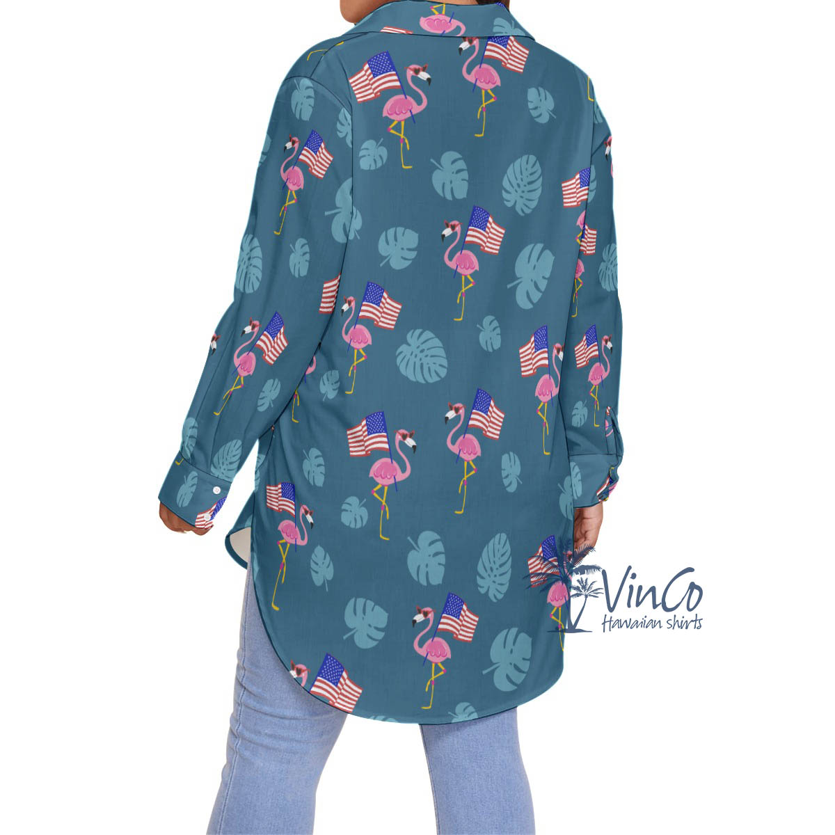 Women's Flamingo Patriotic Plus Size Hawaiian Shirt