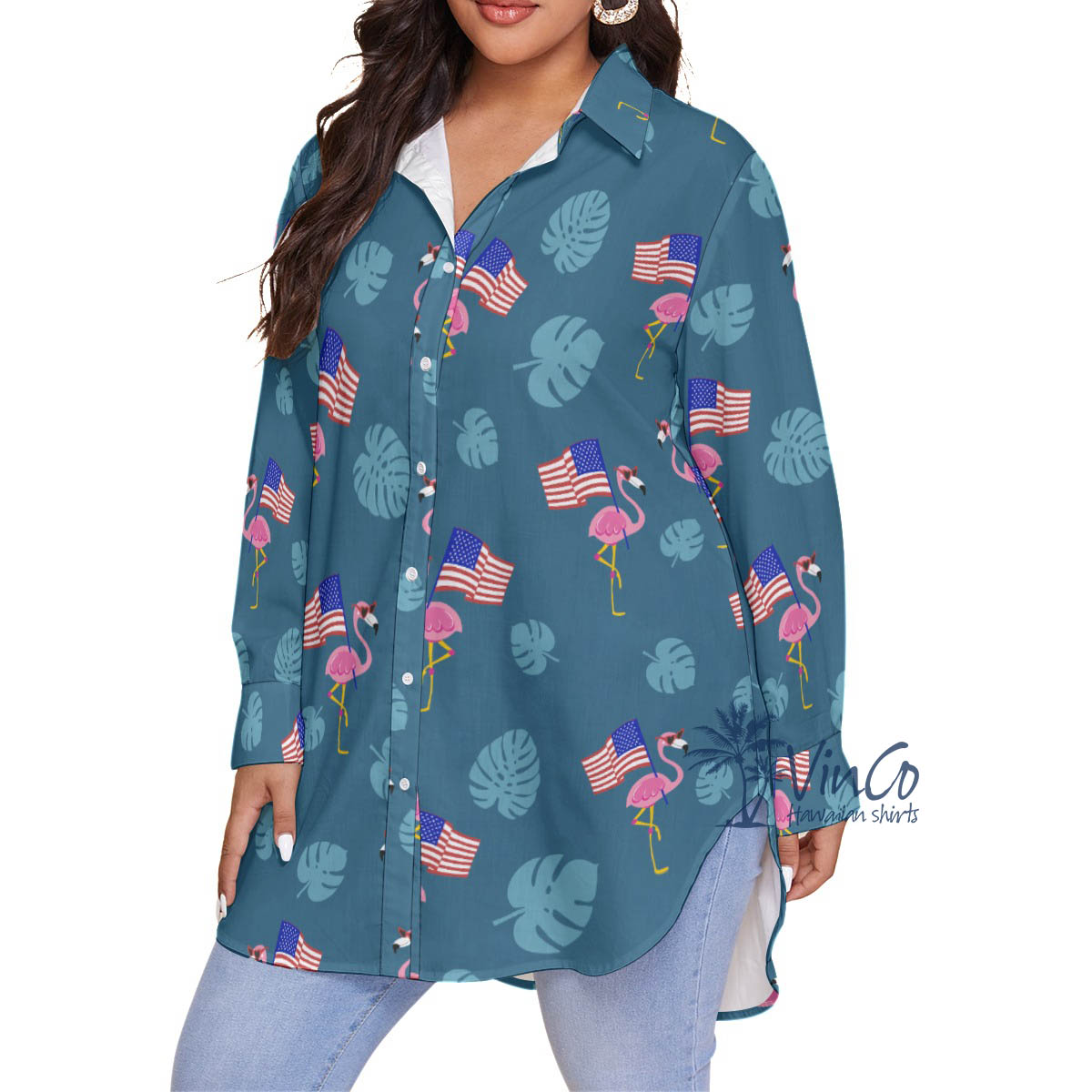 Women's Flamingo Patriotic Plus Size Hawaiian Shirt