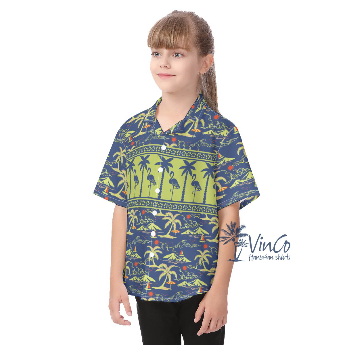 Kid's Flamingo Hawaiian Button Up Shirt