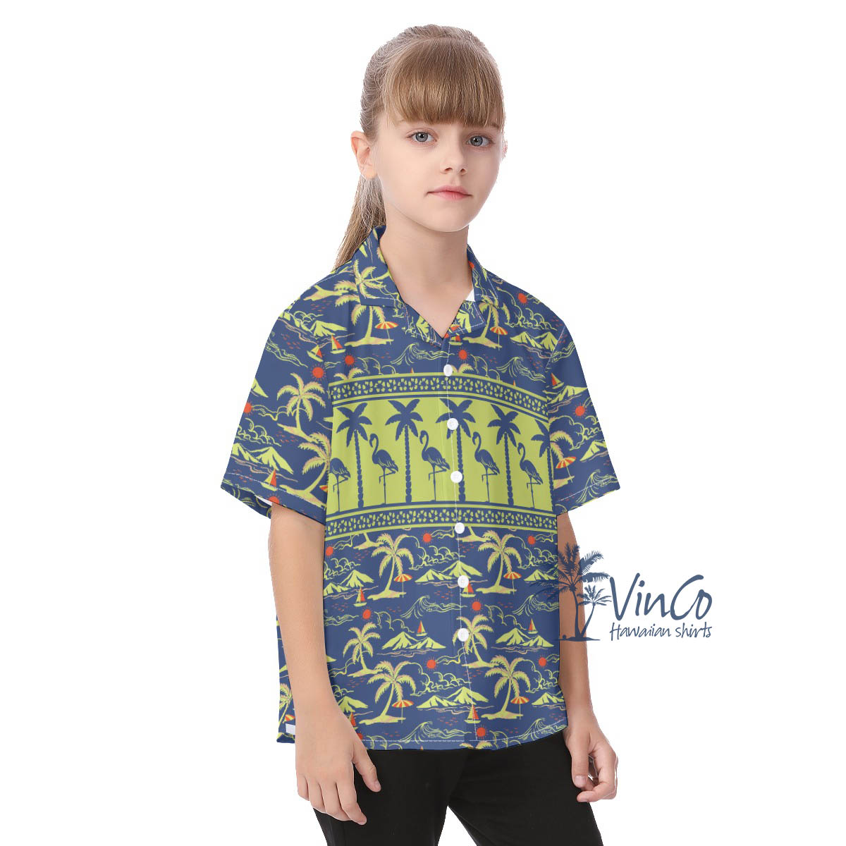 Kid's Flamingo Hawaiian Button Up Shirt
