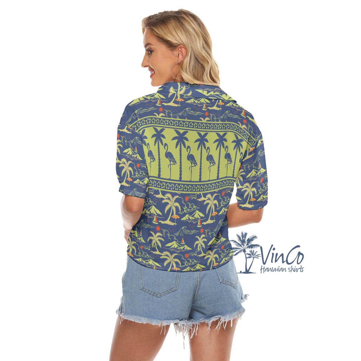 Women's Flamingo Hawaiian Cropped Shirt For Summer