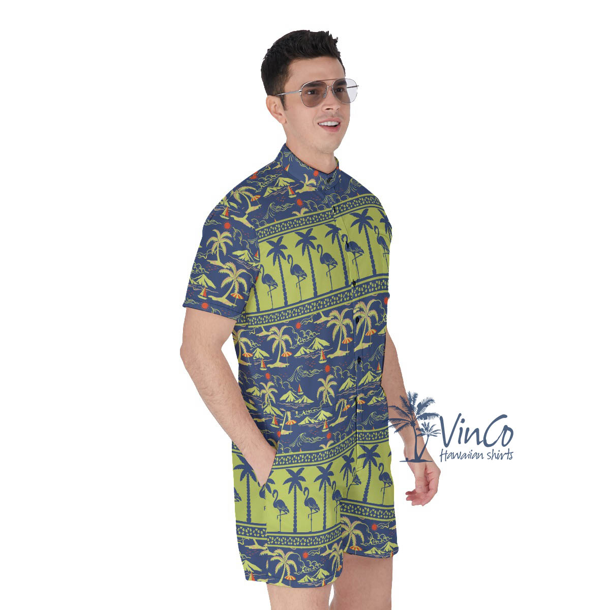 Men's Flamingo Hawaiian Romper For Summer