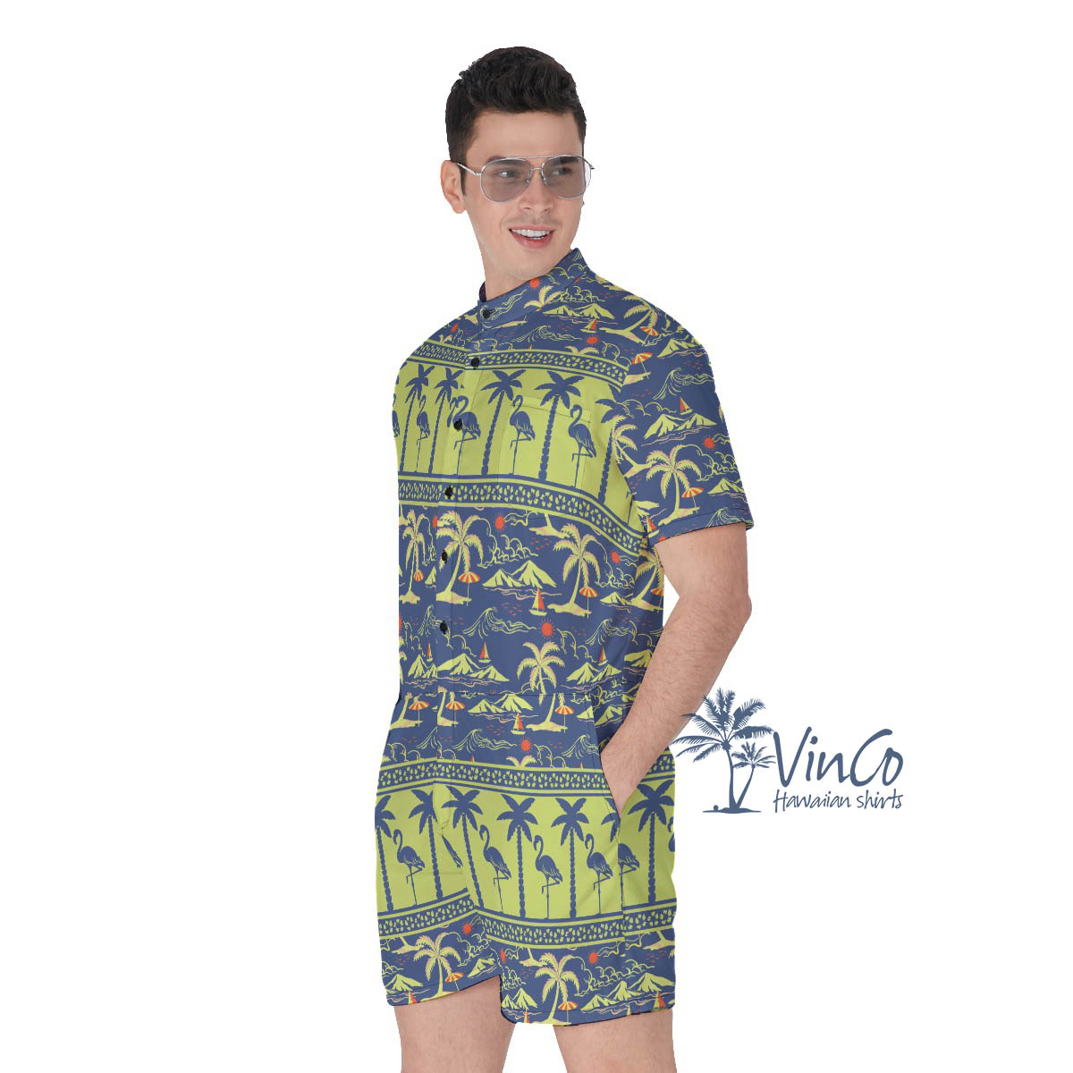Men's Flamingo Hawaiian Romper For Summer