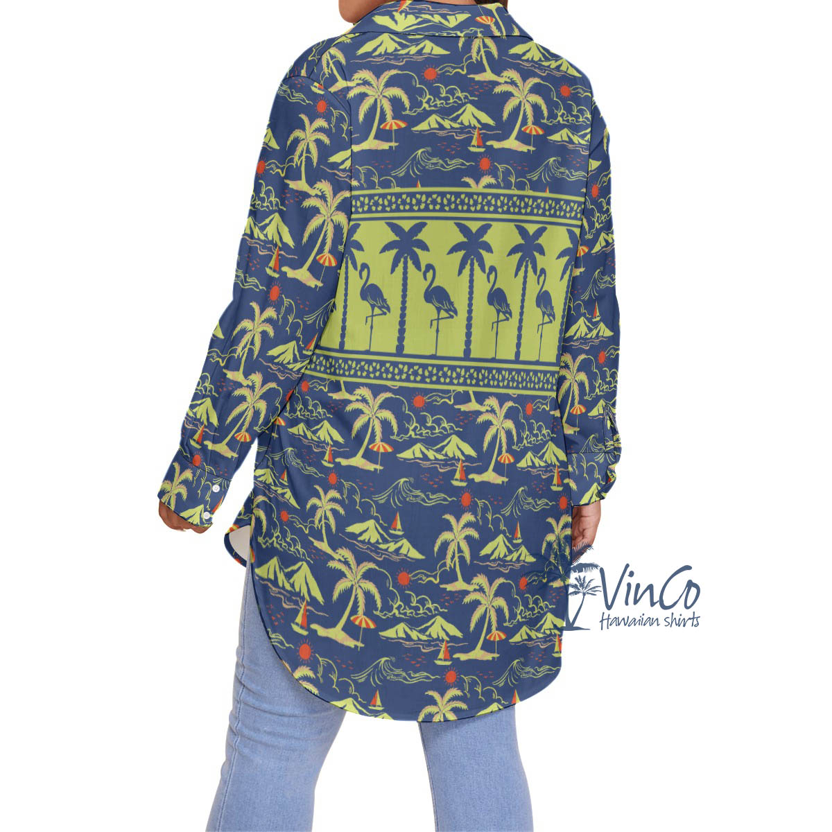 Green Flamingo Plus Size Hawaiian Shirt For Women
