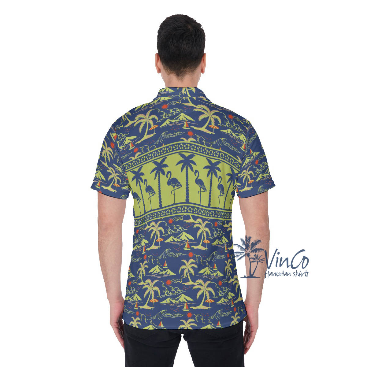Green Flamingo Hawaiian Polo Golf Shirt For Men