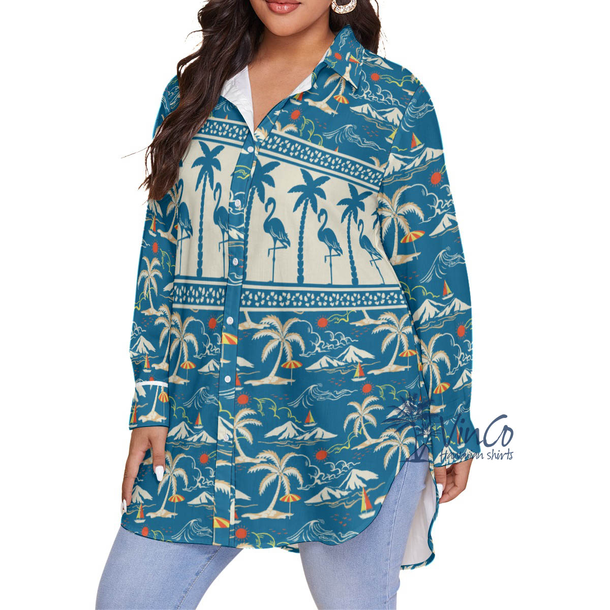 Pretty Flamingo Plus Size Aloha Shirt For Women