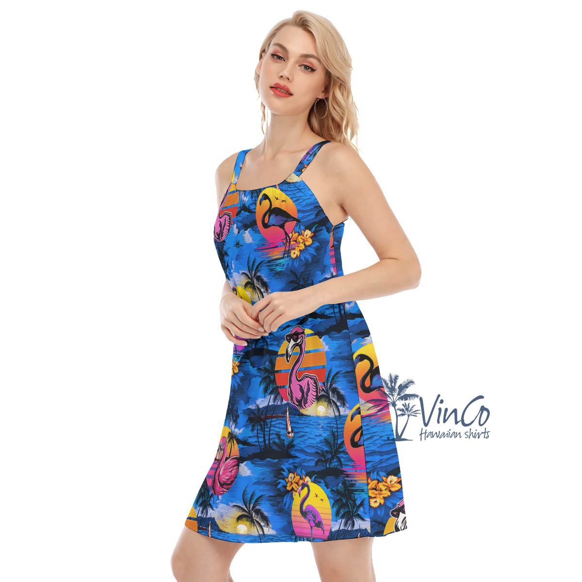 Funny Flamingo Tropical Beach Scene Summer Hawaiian Dresses