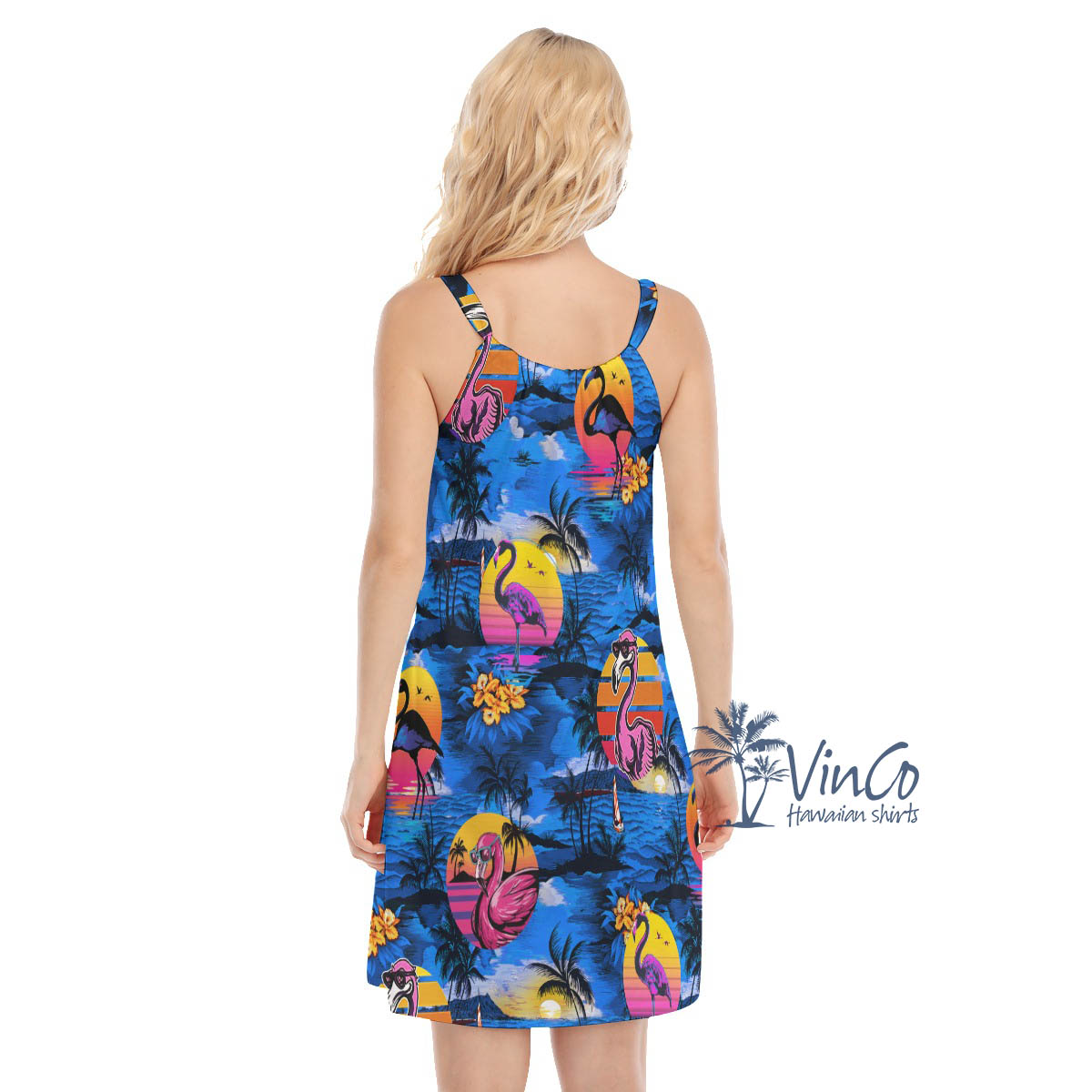 Funny Flamingo Tropical Beach Scene Summer Hawaiian Dresses