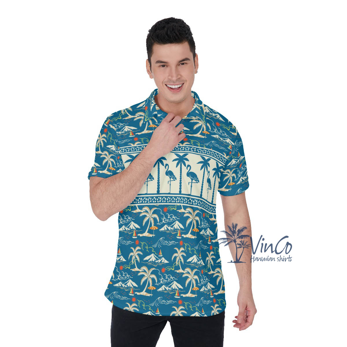 Flamingo Hawaiian Polo Golf Shirt For Men - variant image 1