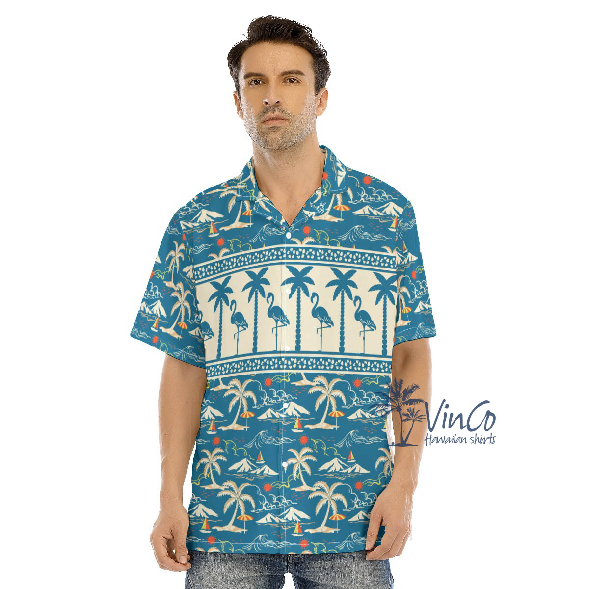 Vintage Men's Flamingo Hawaiian Shirt - variant image 1