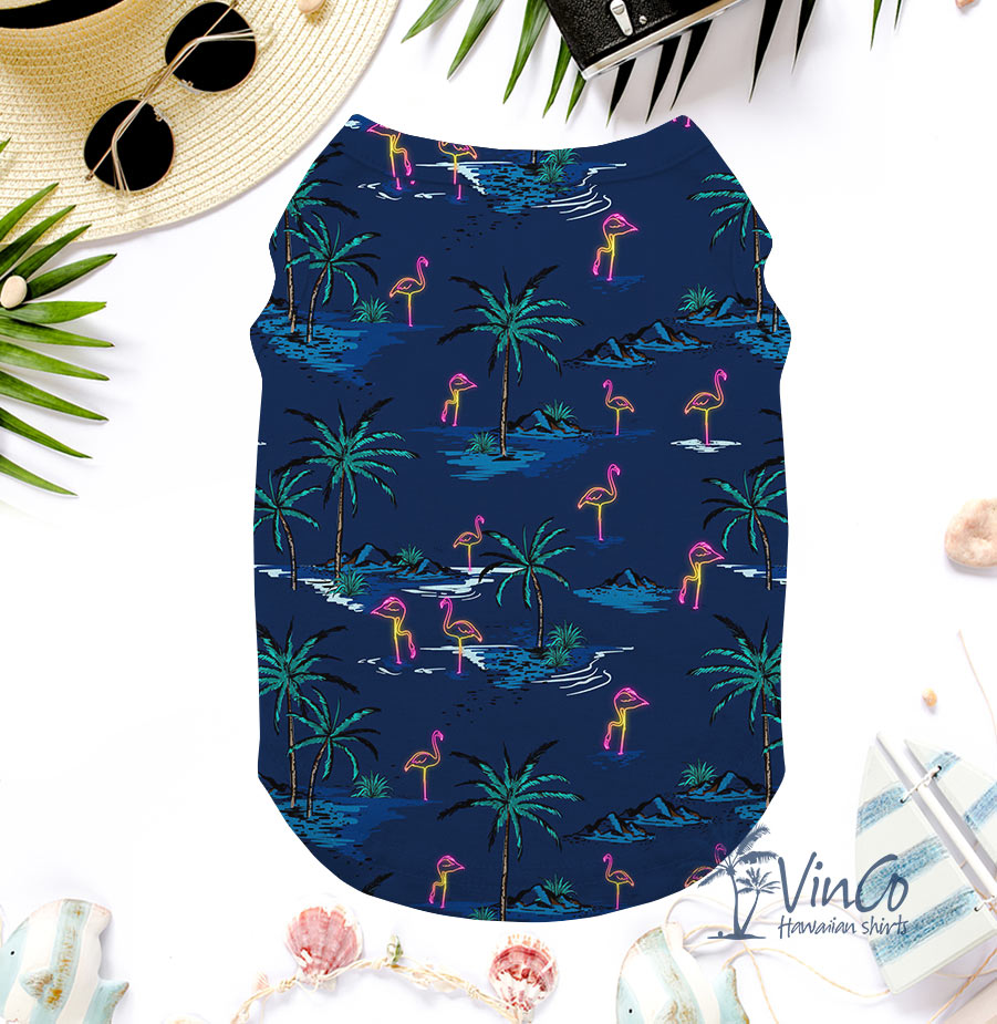 Navy Flamingo Hawaiian Shirt For Pet - variant image 1