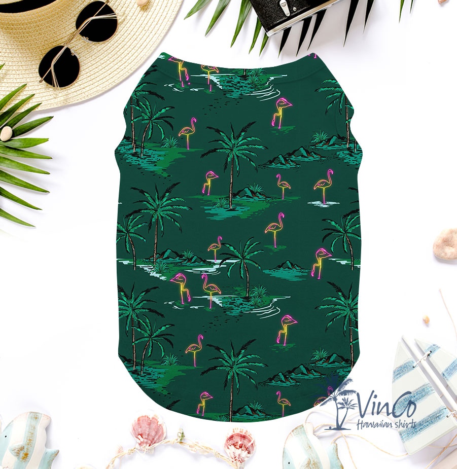 Flamingo Green Aloha Shirt For Dogs - variant image 1