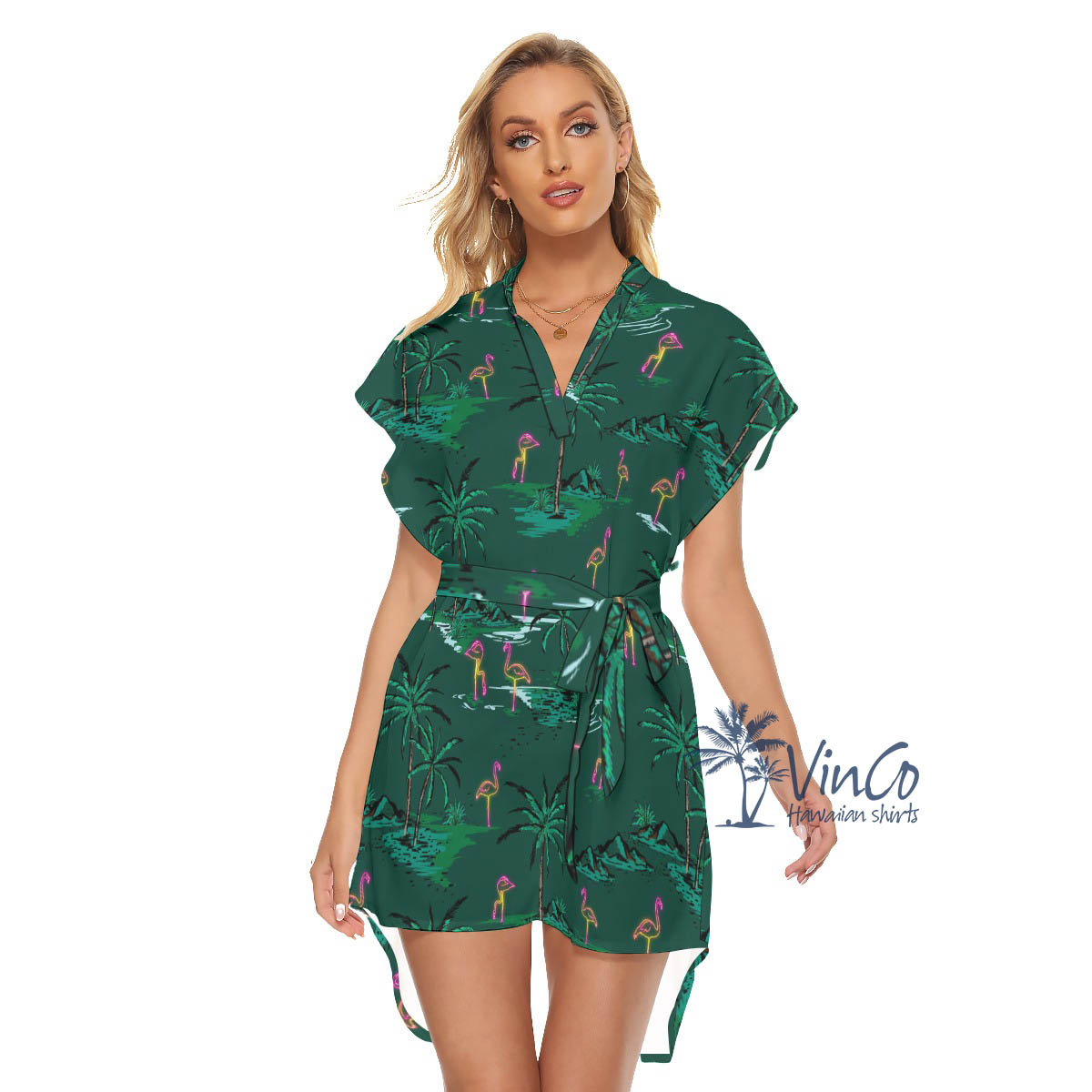 Flamingo Aloha Dress With Tie For Women - variant image 1