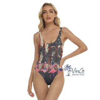 American Flag Flamingo Hawaiian Swimsuit For Women