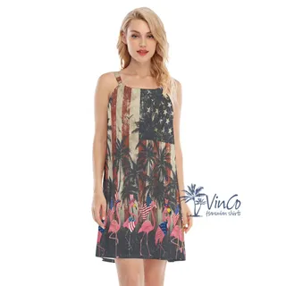 4th Of July American Flag Flamingo Hawaiian Dresses For Women