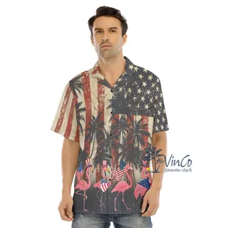 Funny Flamingo American Flag Hawaiian Shirt