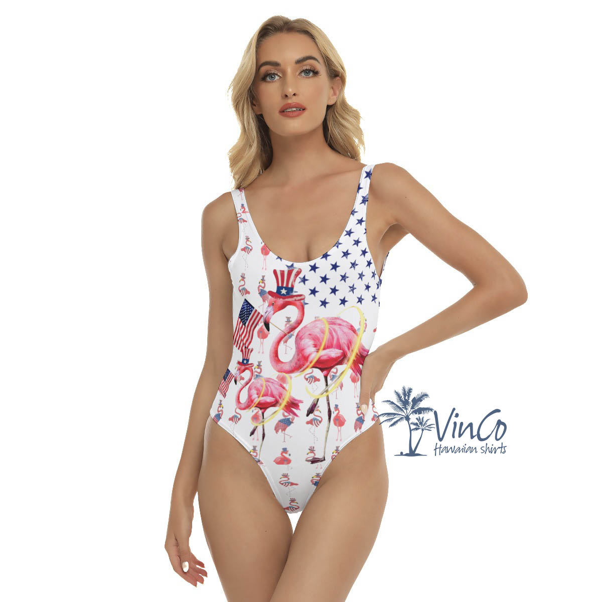 Funny Flamingo Patriotic Hawaiian Swimsuit For Summer - variant image 1