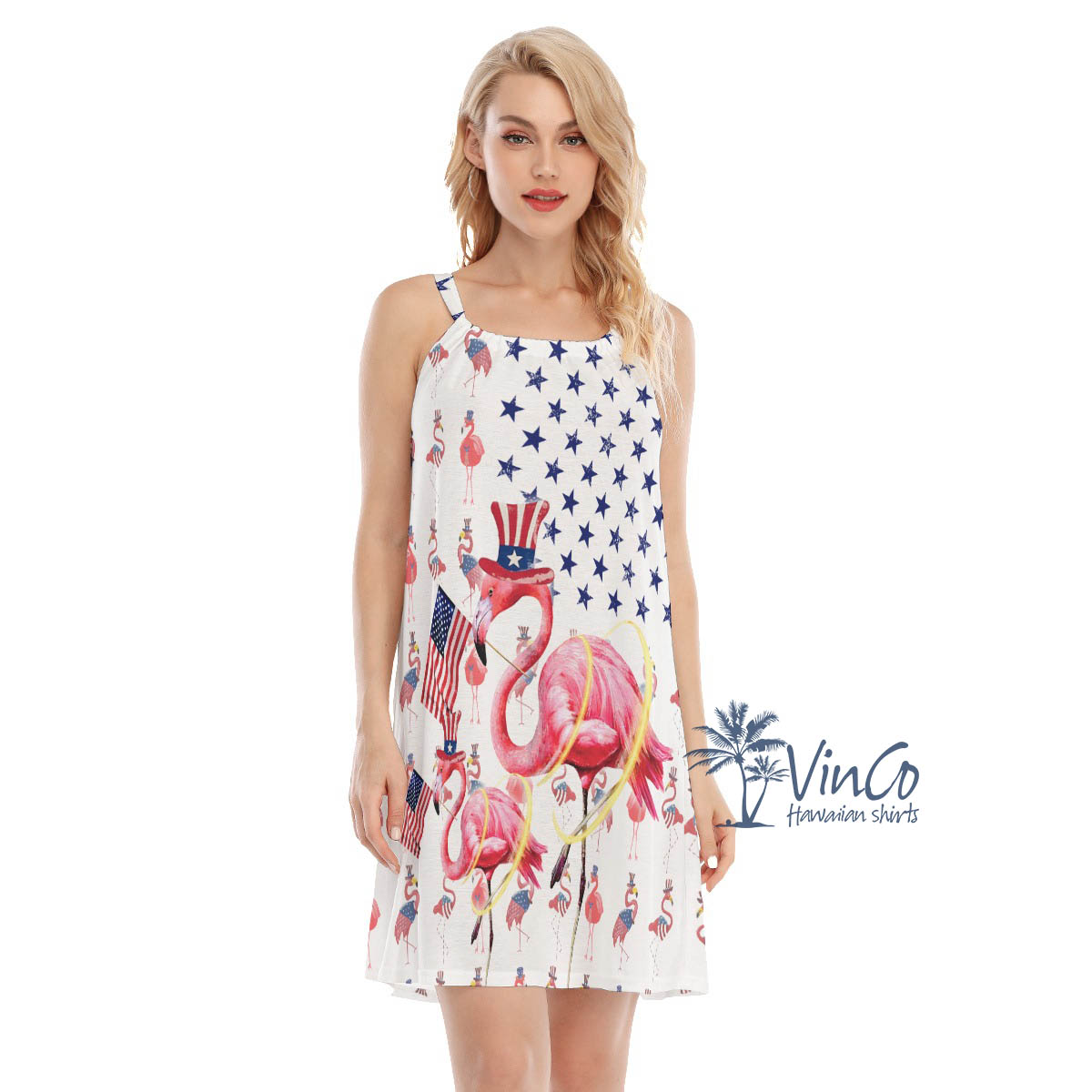 Funny Flamingo 4th Of July Hawaiian Cami Dresses For Women - variant image 1