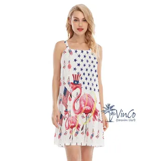 Funny Flamingo 4th Of July Hawaiian Cami Dresses For Women