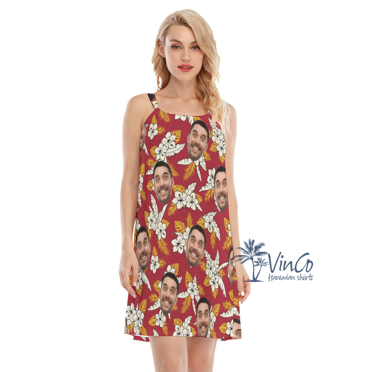 Floral Custom Face Red Women's Cami Dress - variant image 1