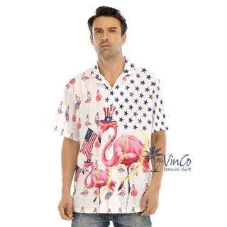 4th Of July Flamingo Hawaiian Shirts For Men