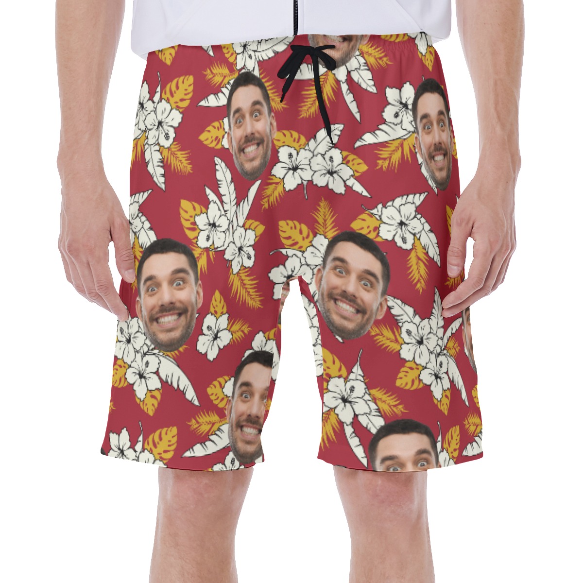 Floral Red Custom Face Hawaiian Men's Shorts - variant image 1