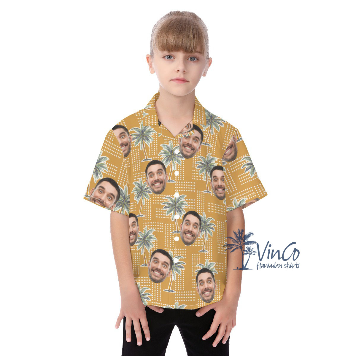 Vintage Palm Tree Custom Face Kid's Hawaiian Shirt - variant image 1