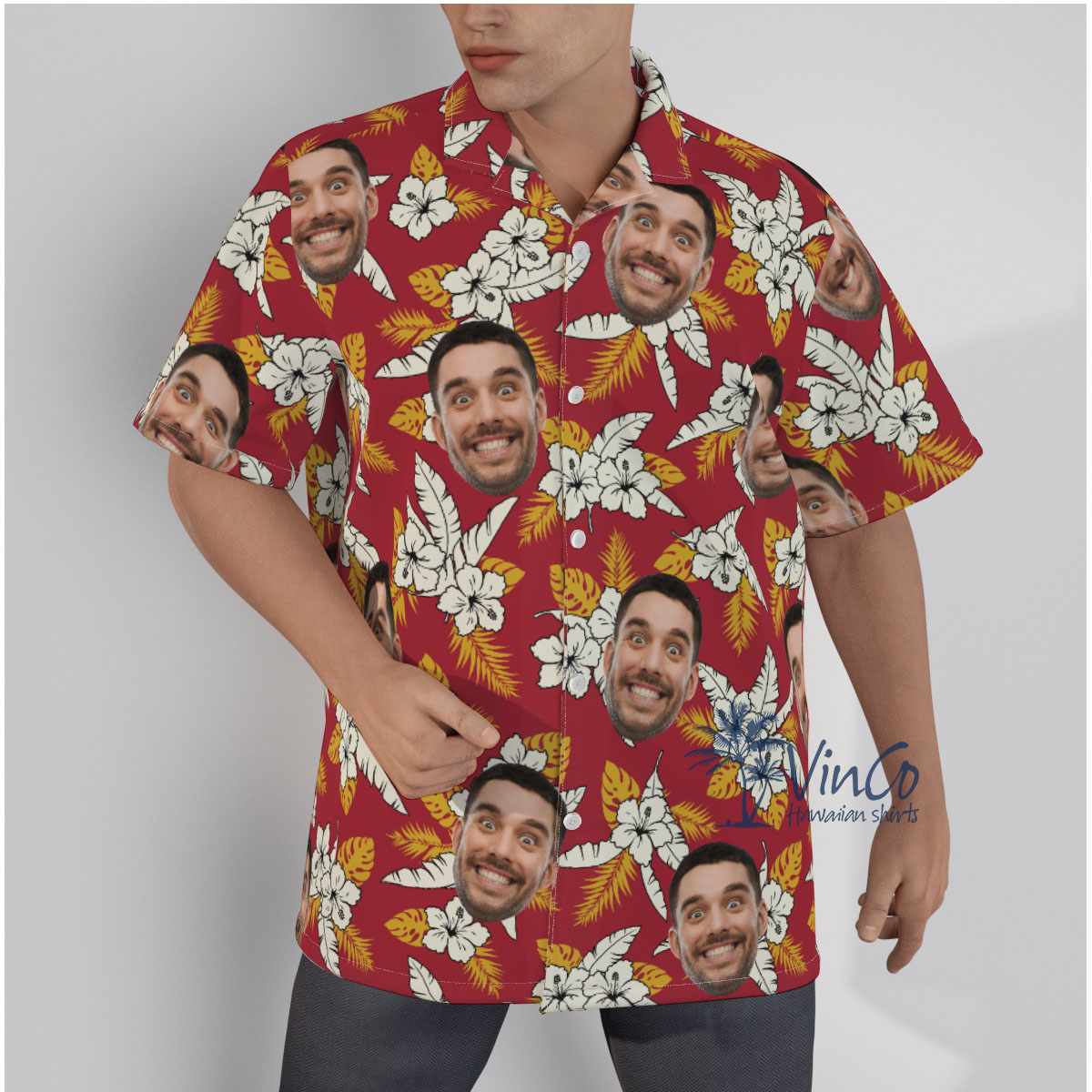 Floral Custom Face Red Hawaiian Shirt With Face - variant image 1